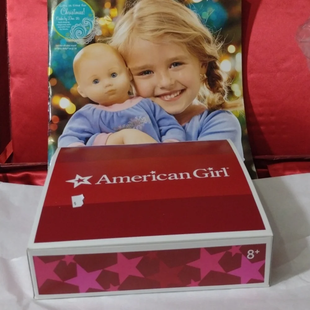 AMERICAN Girl Doll Fancy Velvet Mint Green Pink Bows Fur Cuffs Collar Bottom NWT - Picture 3 of 10